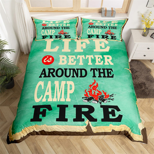 Maxcorners Campfire Duvet Cover, Happy Camping Nature Adventure Bedding Set