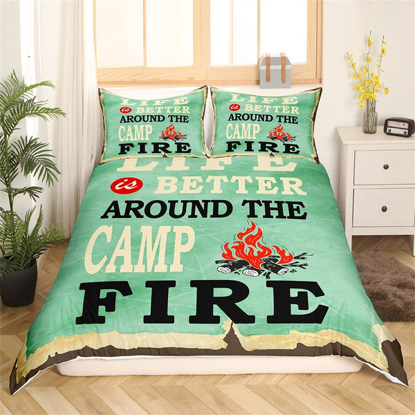 Maxcorners Campfire Duvet Cover, Happy Camping Nature Adventure Bedding Set