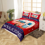 Maxcorners Camping Trailer Duvet Cover for RV Decor, Red Blue Stars Firework Graffiti Bedding Set