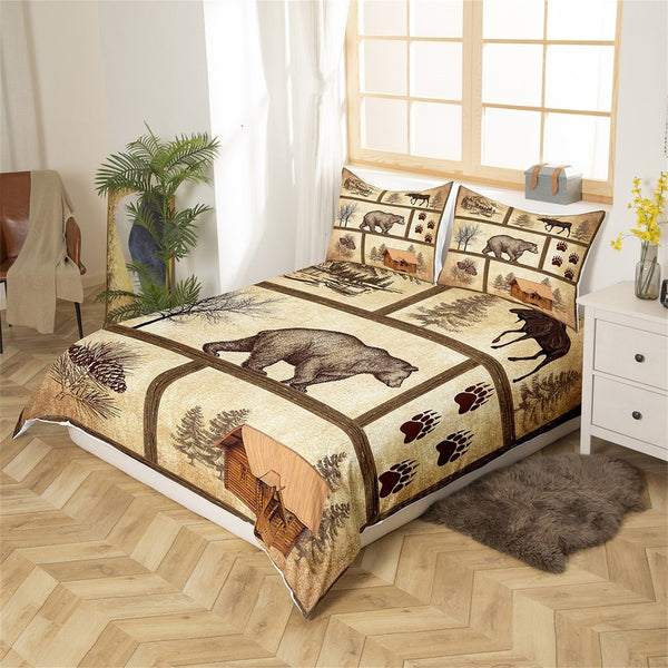 Maxcorners Jungle Animal Duvet Cover, Wild Bear Deer Animal Paw Print Bedding Set