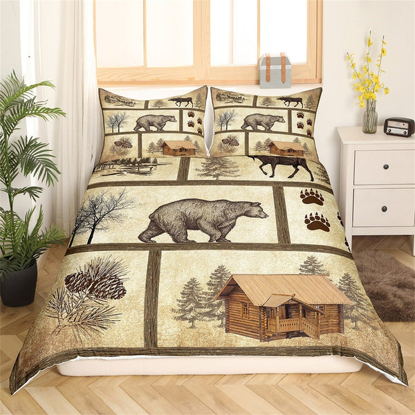 Maxcorners Jungle Animal Duvet Cover, Wild Bear Deer Animal Paw Print Bedding Set