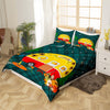 Maxcorners Camping Trailer Handmade Duvet Cover, Cartoon RV Camp Tent Botanical Pumpkin Quilt Cover, Geometric Retro Plaids Bedding Set