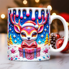 Maxcorners 3D Deer Christmas Wrap Cute Mug Personalized Mug 3D Printed Multicolor