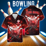 MaxCorners Bowling And Pins Red Thunder Lightning Customized Name, Team Name 3D Hawaiian Shirt