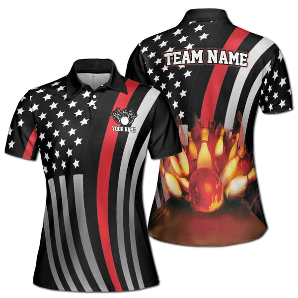 Maxcorners Flaming Bowling Jersey Customized Name, Team Name 3D Shirt For Women