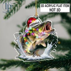 Maxcorners Bass Fish Ornament, Bass Fish with Santa Hat Christmas Tree Ornament, Fishing Fisherman Ornament, Custom Ornaments for Him, Fishing Gift