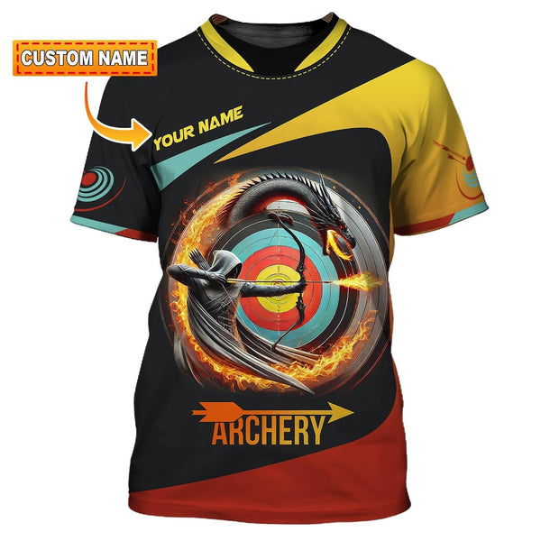 Maxcorners Custom Archery 3D T-Shirt With Dragon And Target Design | Personalized Sports Apparel For Archers | Unique Gift For Archery Enthusiasts