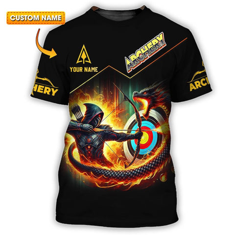 Maxcorners Custom Archery 3D T-Shirt With Dragon – Personalized Name Archery Shirt For Archers – Unique Archery Gift For Men & Women