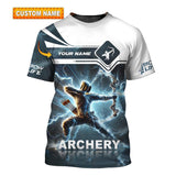 Maxcorners Custom 3D Archery T-Shirt, Personalized Name Archer Tee, Unique Bow And Arrow Design, Custom Sportswear For Archers, Gift For Archery Lovers