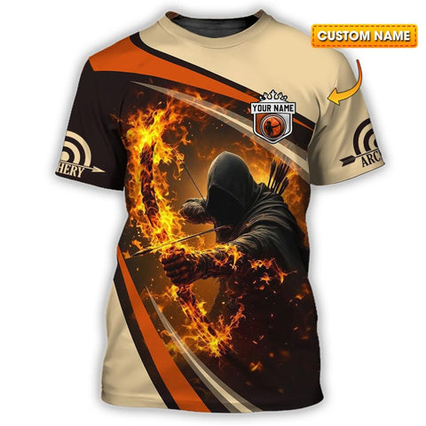 Maxcorners Custom Archery 3D T-Shirt – Fiery Archer Bow Graphic Tee For Archery Enthusiasts & Hunters