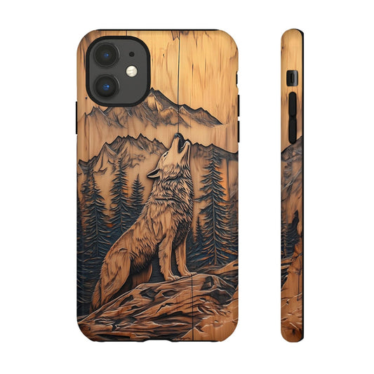 Maxcorners Howling Wolf Phone Case: Faux Wood Nature Landscape
 3D Phone Case LM0812