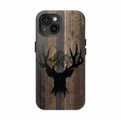 Maxcorners Deer Antler American Flag Phone Case for iPhone – Rustic Camo Style Cover – Cool Gift for Him, Outdoor, Hunting, or Streetwear Fans 4 Full Wrap Phone Case LM0812