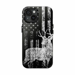 Maxcorners Deer Antler American Flag Phone Case for iPhone – Rustic Camo Style Cover – Cool Gift for Him, Outdoor, Hunting, or Streetwear Fans 3 Full Wrap Phone Case LM0812