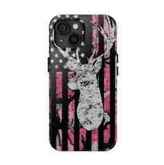 Maxcorners Deer Antler American Flag Phone Case for iPhone – Rustic Camo Style Cover – Cool Gift for Him, Outdoor, Hunting, or Streetwear Fans 2 Full Wrap Phone Case LM0812