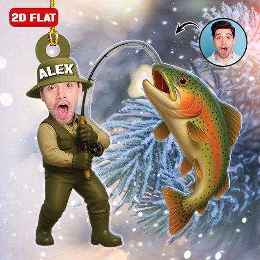 Maxcorners Custom Fishing Photo Ornament Personalized Fishing Picture Ornament For Dads Fly Fisherman Angler Bass Trout Fish Ornament Reel Cool Grandpa