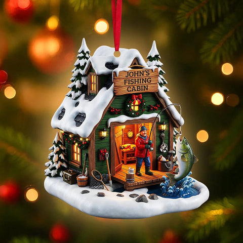 Maxcorners Personalized Fishing Acrylic Ornament For Christmas Tree, Gift For Fisherman, Cabin Ornament For Dad, Fisherman Christmas Decor, Xmas Gift