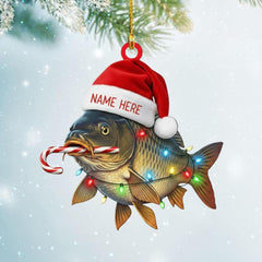 Maxcorners Personalized Christmas Fish Ornament, Custom Name Carp/Bass Keepsake, Fisherman/Angler Christmas Gift, Funny Fishing Decor