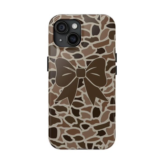 Maxcorners Old School Camo Tough Phone Case with Coquette Bow, Hunting Gifts, Accessories, Impact Resistant
 Full Wrap Phone Case LM0812