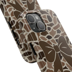 Maxcorners Old School Camo Tough Phone Case with Coquette Bow, Hunting Gifts, Accessories, Impact Resistant Full Wrap Phone Case LM0812