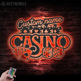 Custom Casino Playing Cards Chips Gambling Dice Poker Metal Wall Art LED Light - Personalized Gamer Name Sign Home Decor Game Zone Decoration