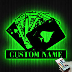 Maxcorners Poker Wall Art With LED Lights Custom Name, Poker Decor Wall Led Sign, Casino Wall SignLM1009