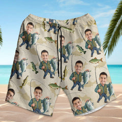 Maxcorners Custom Face Bass Fishing Hawaiian Shirt, Fishing Lover Summer Shirt, Hawaii Shirt, Summer Party Gift, Fishing Hawaii Shirt, Gift Fisherman