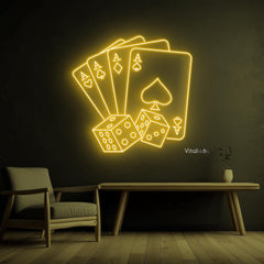Maxcorners Poker Cards & Dice Neon Sign, Casino Led Light Wall Art, Poker Room Wall DecorLM1009