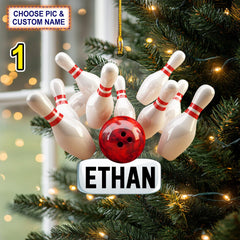 Maxcorners Custom Name Bowling Strike Personalized Ornament, Christmas Tree Hanging Decor, Christmas Ornament, 2D Flat Ornament LM1111