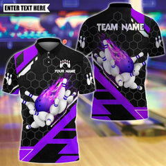 Maxcorners Custom Bowling Polo Shirt, Flame Bowling Design, Personalized Bowling Polo for Men Women,Personalized Name Team 3D Shirt Purple TU1809