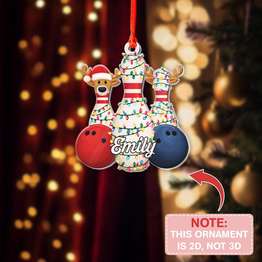 Maxcorners Personalized Bowling Christmas Ornament 2025, Custom Bowling Pin and Ball Tree Decoration, Fun Holiday Gift for Bowlers LM1111