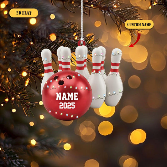Maxcorners Personalized Bowling 2D Flat Ornament 2025, Custom Name Christmas Ornament, Bowling Ball and Pins Decor, Gift for Bowler or Bowling Team LM1111