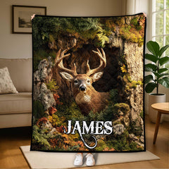 Maxcorners Personalized Deer Hunting Quilt Blanket, Deer Hunting Home Decor, Housewarming Gift for Hunter, Natural Lover Home Decor, Deer Blanket
 LM1611