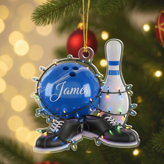 Maxcorners Personalized Bowling Player Christmas Ornament, Custom Name Bowling Christmas Tree Decor, Bowling Acrylic, Christmas Gift For Bowling Lover
 LM1111