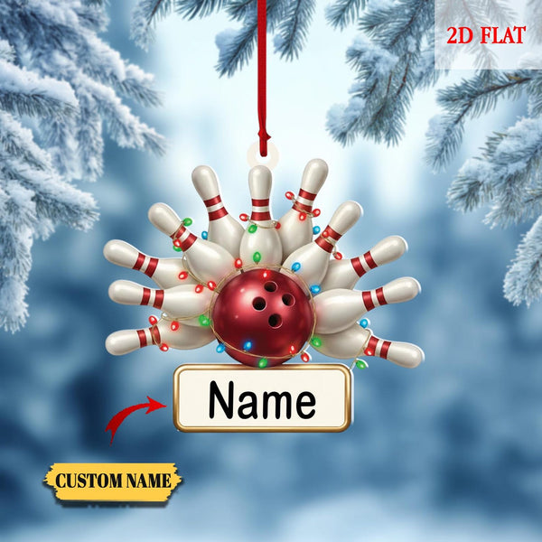 Maxcorners Custom Bowling Ornament, Personalized Bowling Ball and Pins Ornament, Christmas Gift for Bowler, Bowling Lover Xmas Decoration LM1111