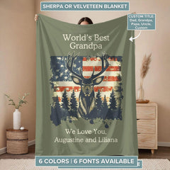 Maxcorners Personalized Grandpa Blanket | Deer Antler American Flag | Gift from Grandkids
 LM1611