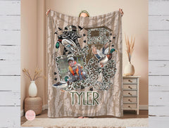 Maxcorners Custom Hunting Blanket, Personalized Duck Hunter Gift, Camo Blanket for Men, Family Photo Blanket, Dog Retriever, Hunting Lodge Decor
 LM1611