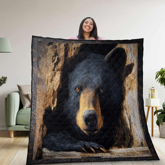 Maxcorners Black Bear Quilted Blanket, Realistic Wildlife Forest Bedding, Rustic Cabin Throw Quilt, Cozy Hunting Lodge Gift for Nature Lovers LM1611