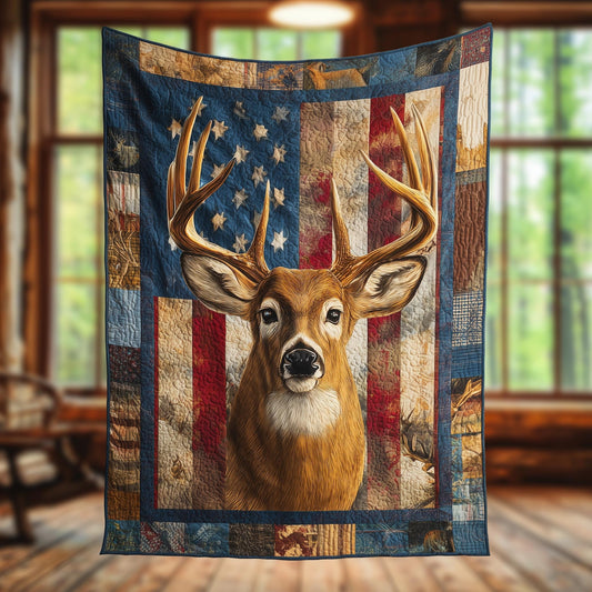 Maxcorners Deer Hunting Quilted Blanket, Woodland Vintage Home Decor, Cozy Sofa Couch Blanket, Hunting Lover Gift, Blanket Gift For Hunter
 LM1611