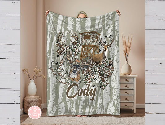 Maxcorners Hunting Season Blanket, Custom Camo Deer Throw Blanket, Personalized Blanket, Hunters Gift, Deer Stand, Bow Hunting, Gift for Him, Hunting
 LM1611