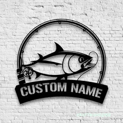 Maxcorners Custom Atlantic Bluefin Tuna Fishing Metal Sign Fish Wall Art With LED Light