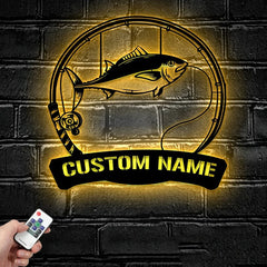 Maxcorners Custom Albacore Fishing Metal Sign Fish Wall Art With LED Light