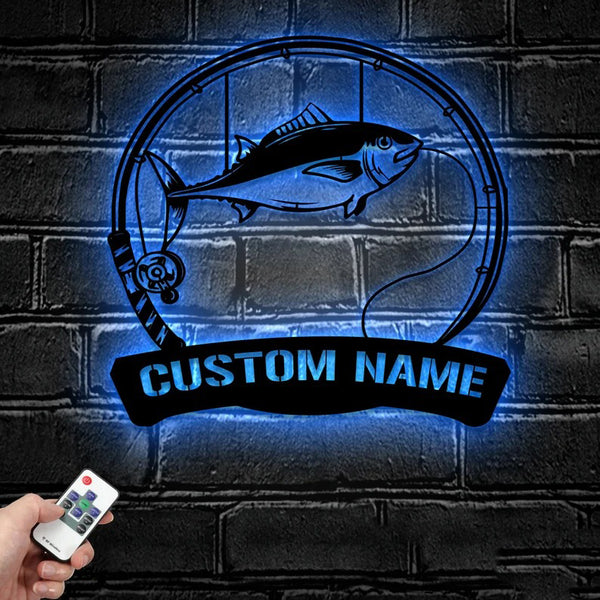 Maxcorners Custom Albacore Fishing Metal Sign Fish Wall Art With LED L