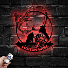 Maxcorners Custom Skeleton Marlin Fishing Metal Sign Fish Wall Art With LED Light