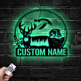 Maxcorners Custom Deer Duck And Bass Fishing Metal Sign Fish Wall Art With LED Light