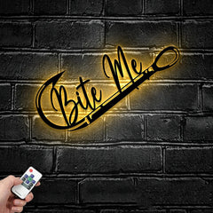 Maxcorners Custom Bite Me Fishing Metal Sign Fish Wall Art With LED Light