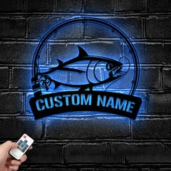 Maxcorners Custom Atlantic Bluefin Tuna Fishing Metal Sign Fish Wall Art With LED Light