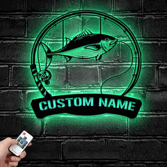 Maxcorners Custom Albacore Fishing Metal Sign Fish Wall Art With LED Light