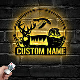 Maxcorners Custom Deer Duck And Bass Fishing Metal Sign Fish Wall Art With LED Light