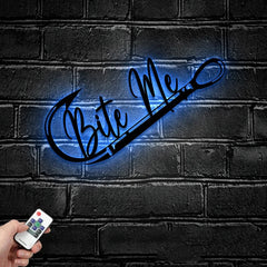 Maxcorners Custom Bite Me Fishing Metal Sign Fish Wall Art With LED Light
