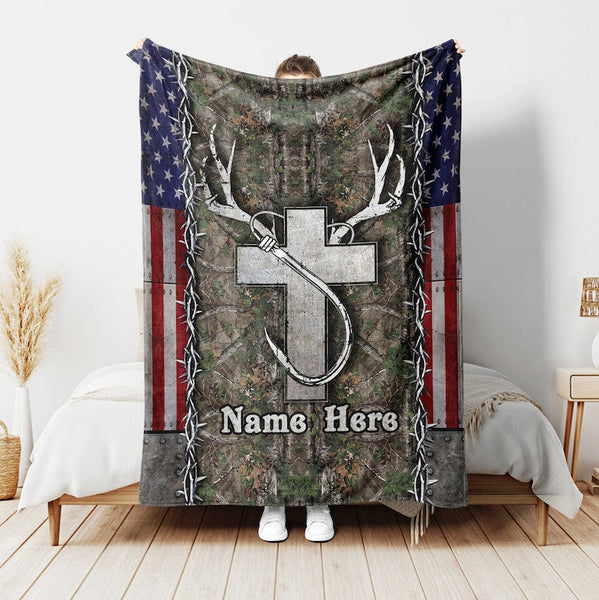 Maxcorners Custom Name Hunting Fishing God Blanket